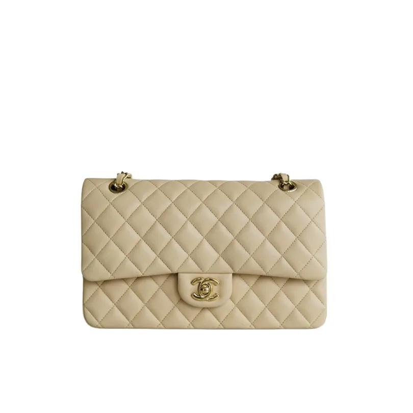 CHANEL Classic Flap Handbag Medium Lambskin Gold A01112