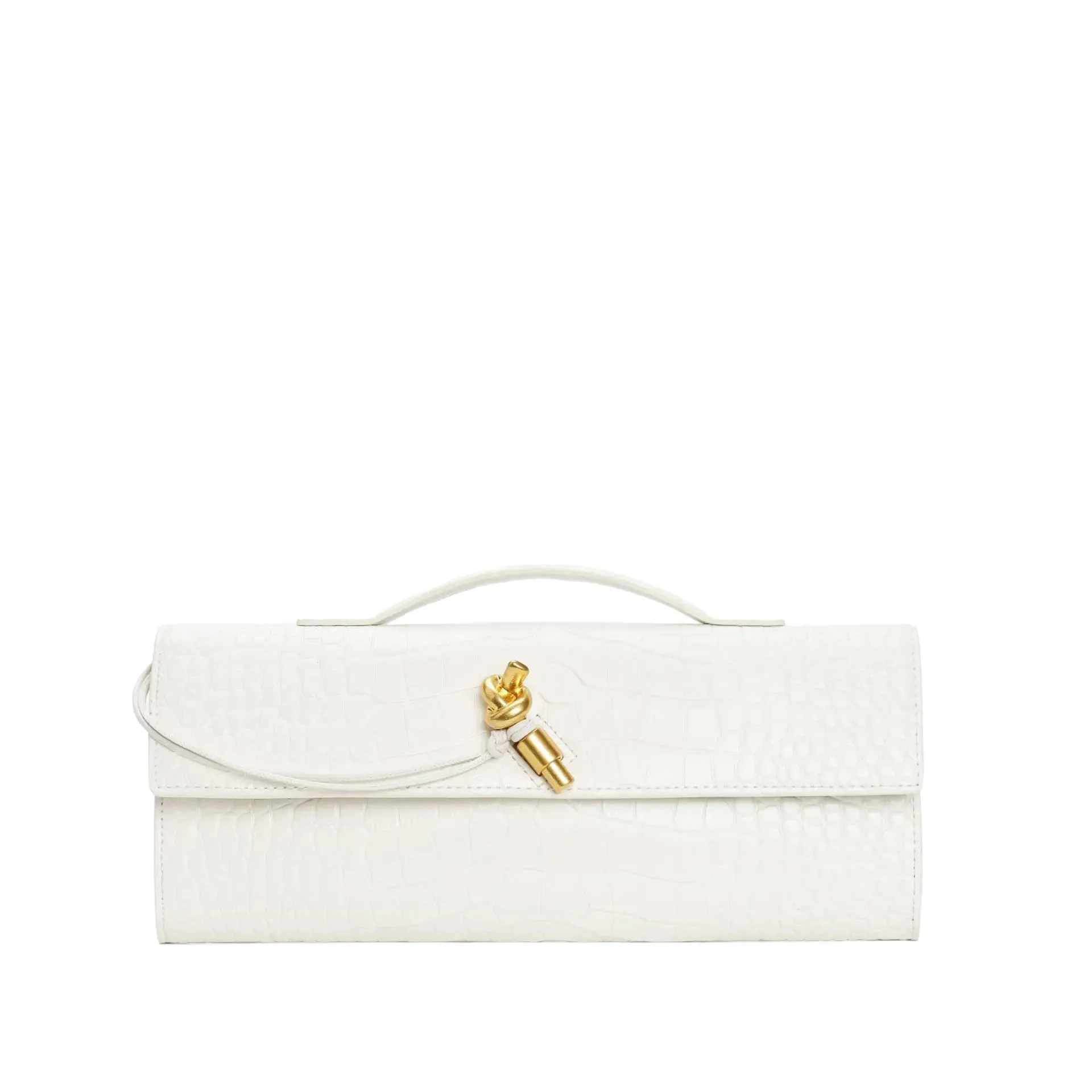 Bottega Veneta Andiamo Clutch White in Crocodile Pattern 741511