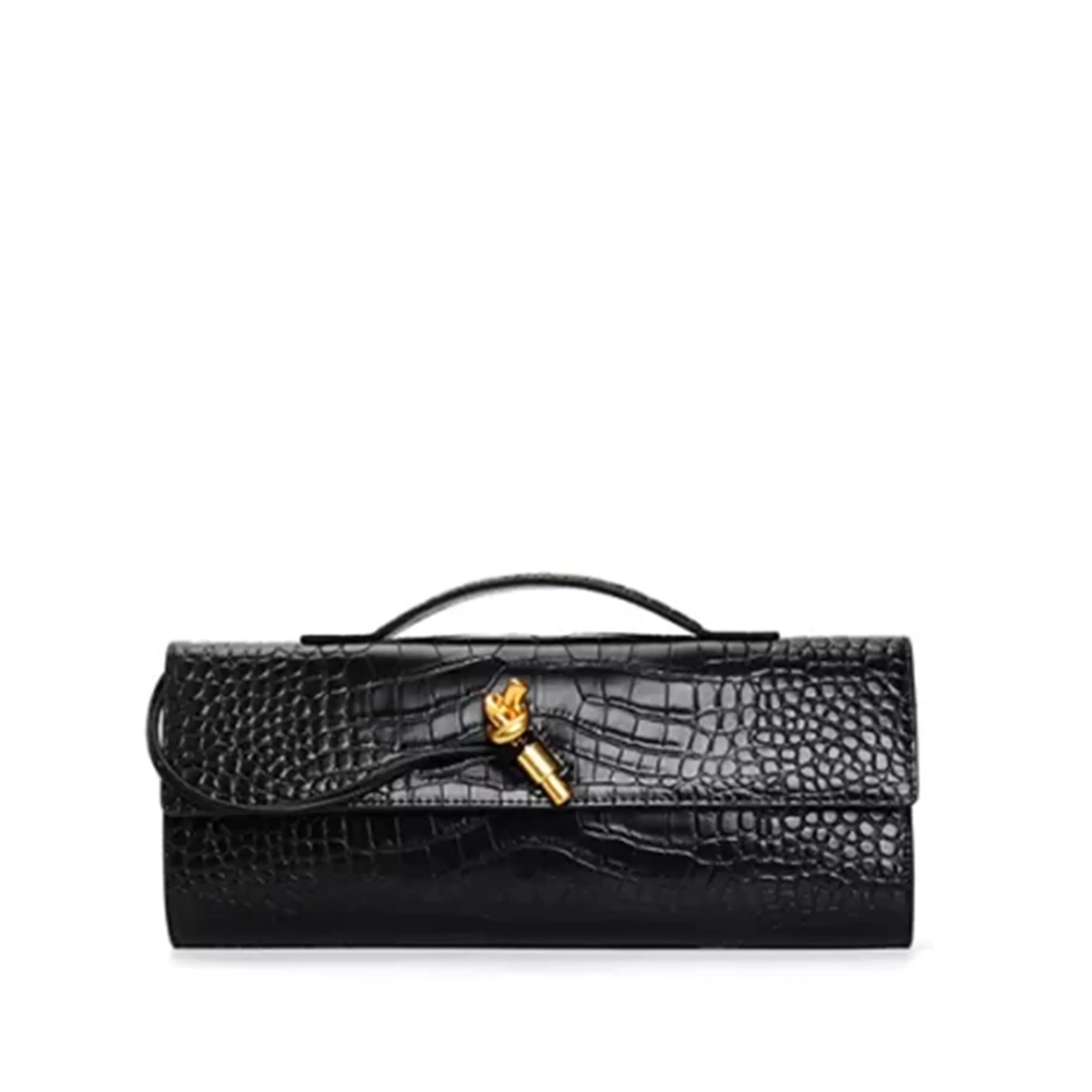 Bottega Veneta Andiamo Clutch Black in Crocodile Pattern 741511