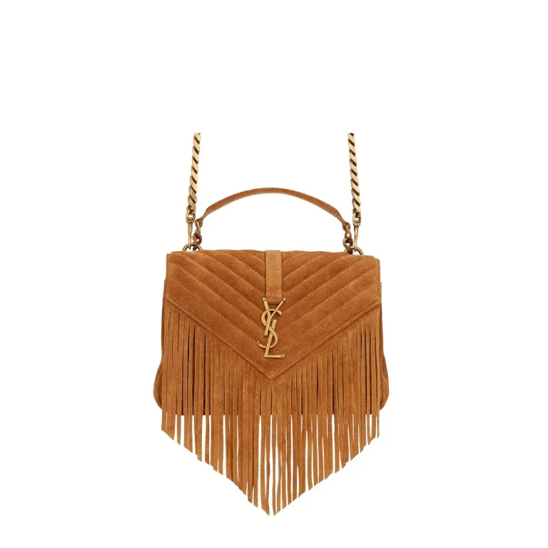 YSL College Medium Chain Bag In Light Suede With Fringes 531705