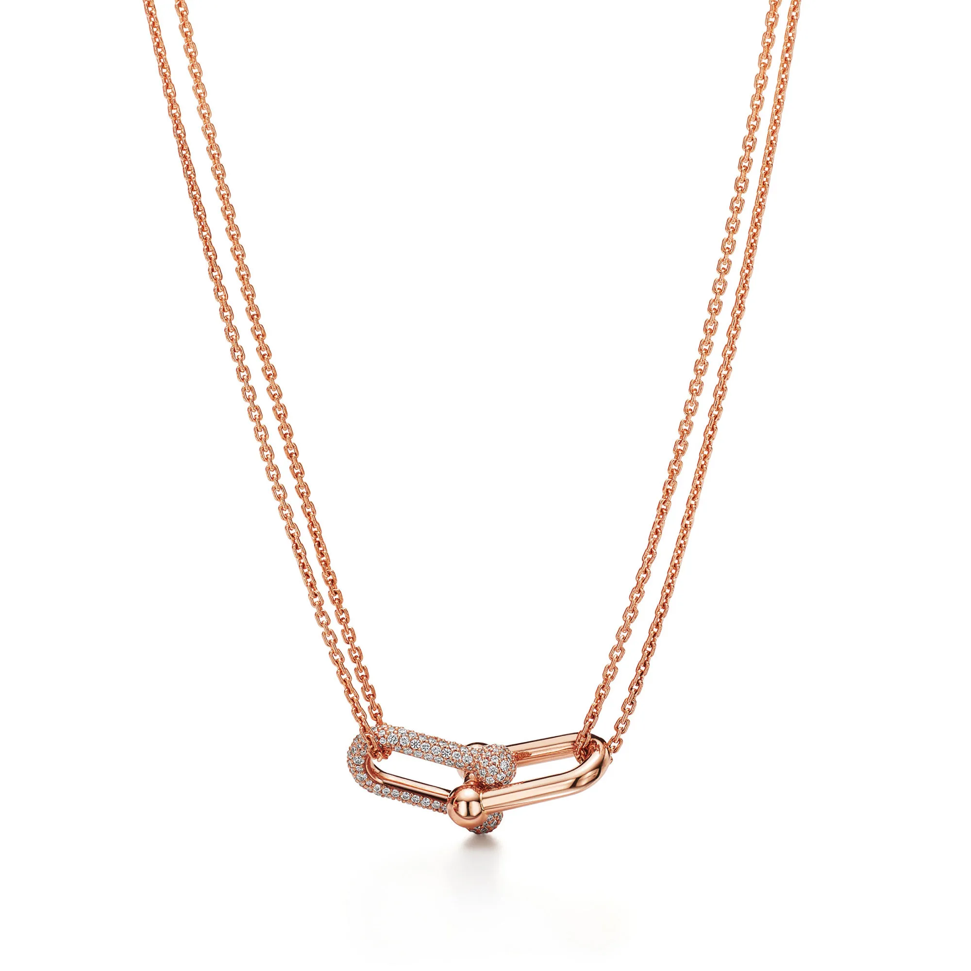 Tiffany HardWear Large Double Link Pendant in Rose Gold with Pavé Diamonds 68692512