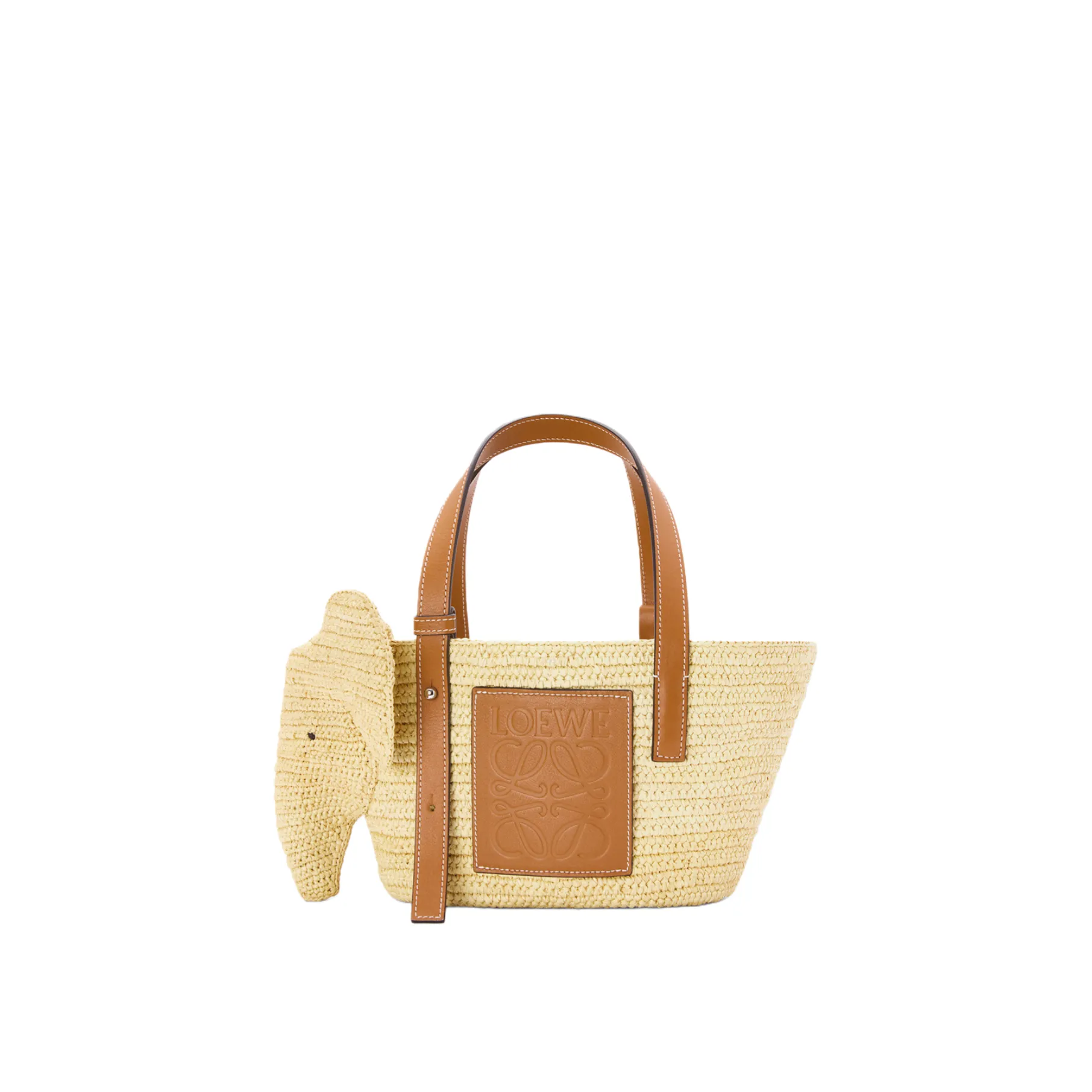 Loewe Small Elephant basket in raffia and calfskin A546T3