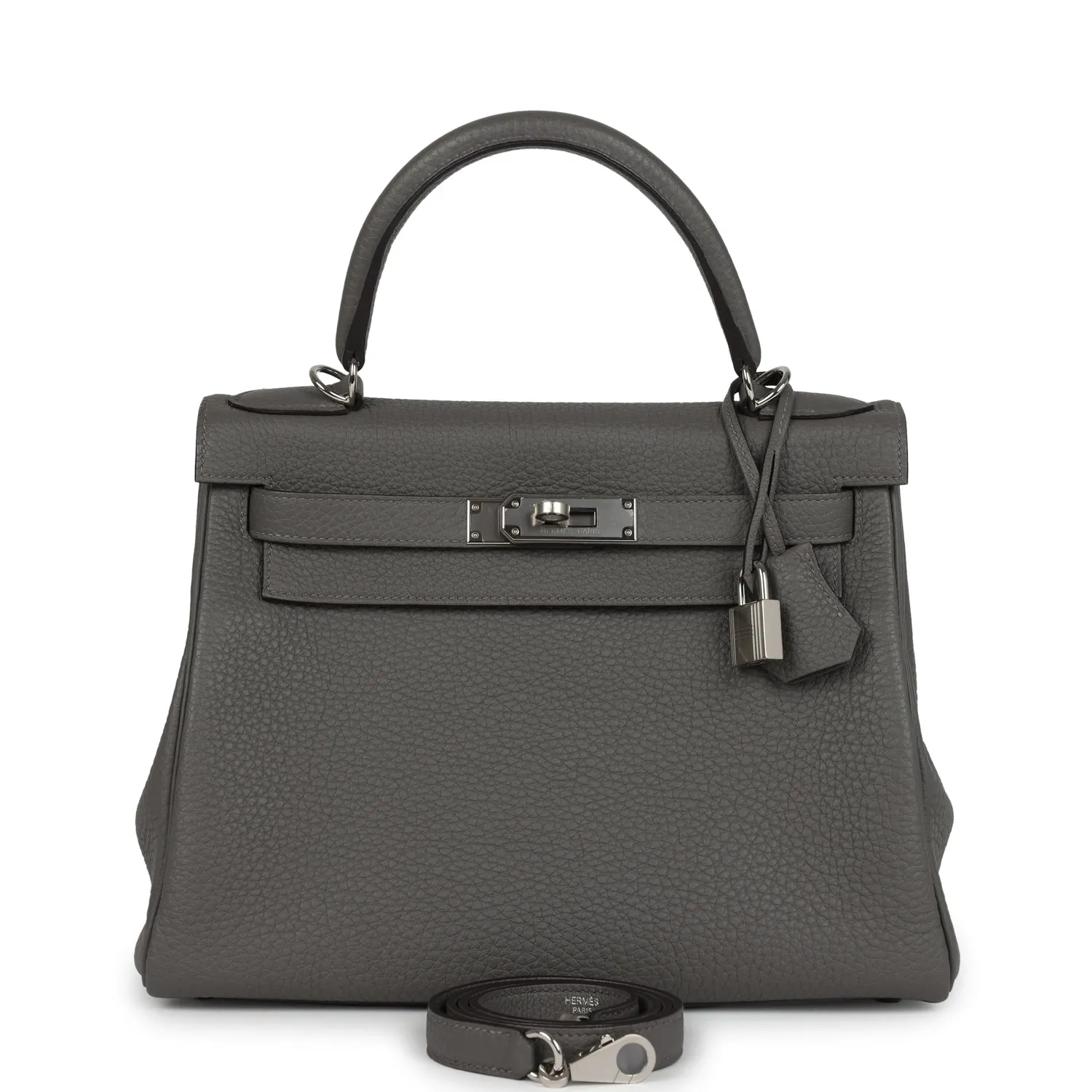Hermès Kelly Retourne 28 Gris Meyer Clemence Palladium Hardware