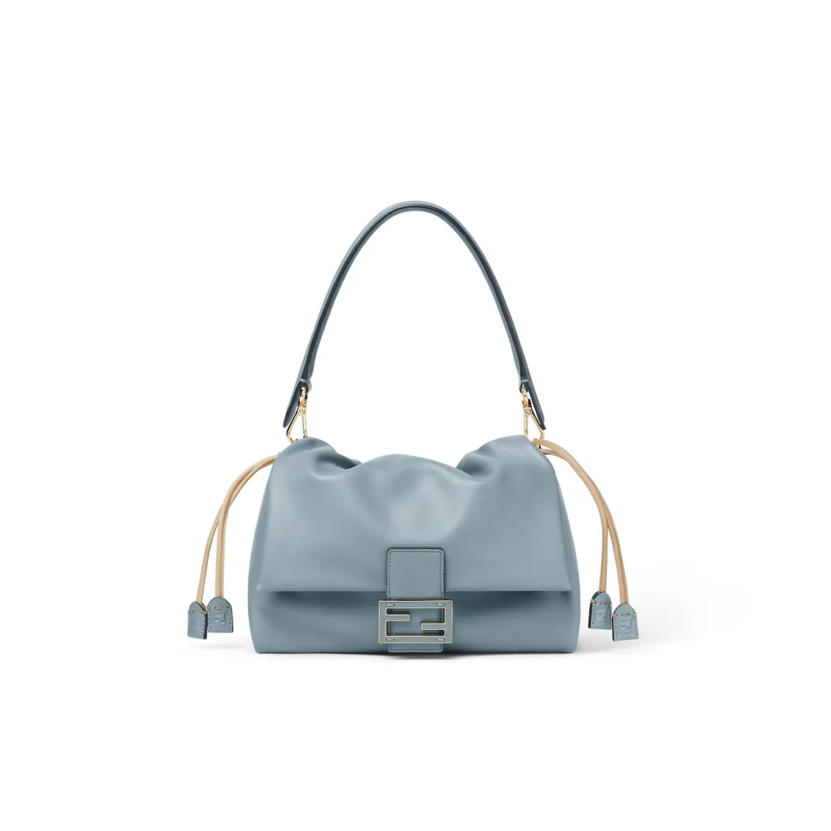Fendi Mamma Baguette Medium Mercury Blue Nappa Leather Bag 8BR833