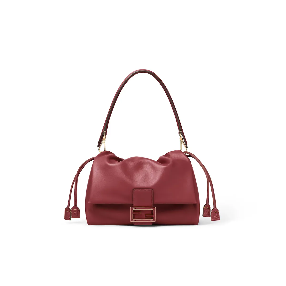 Fendi Mamma Baguette Medium Burgundy Nappa Leather Bag 8BR833