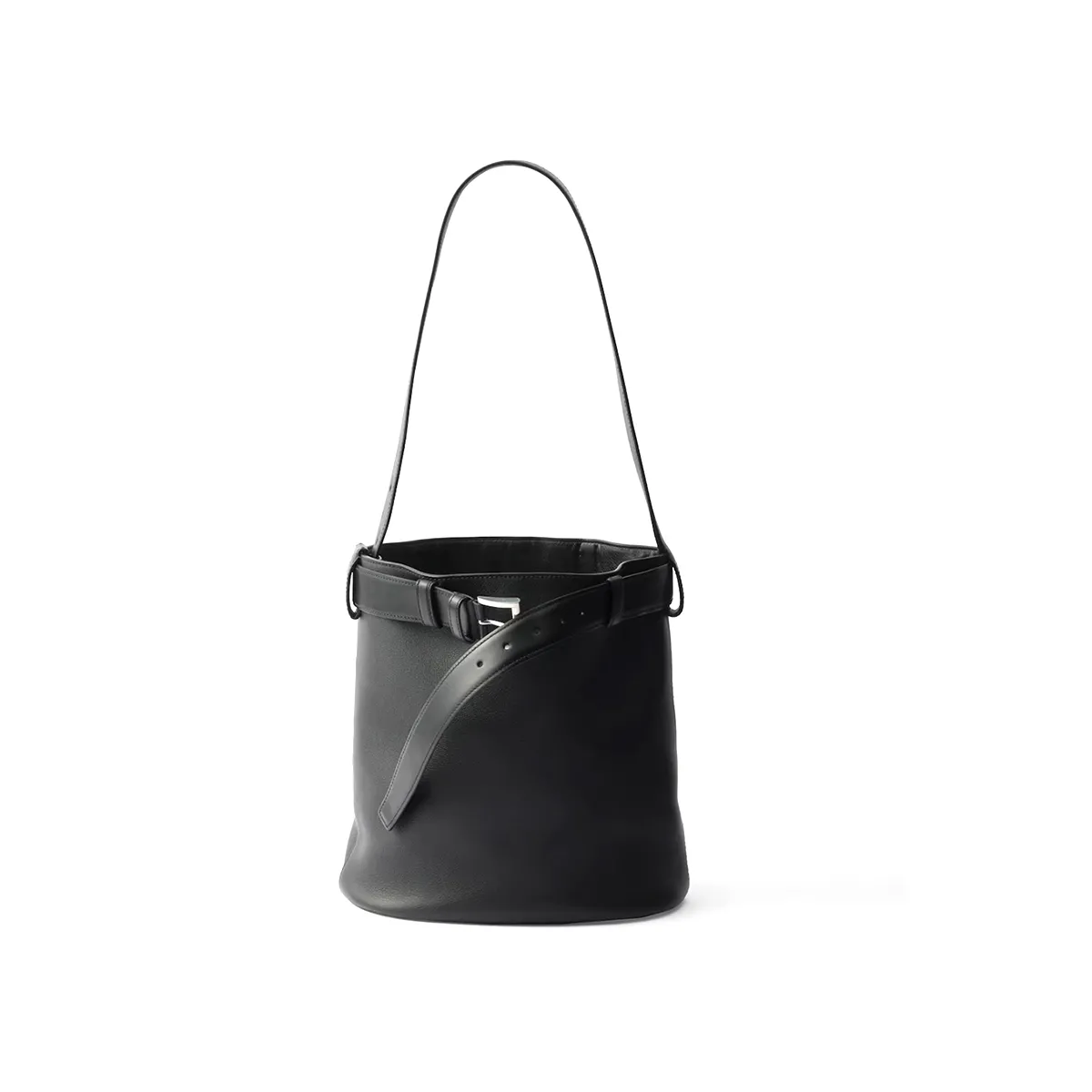Prada Buckle Leather Bucket Bag With Belt 1BE085