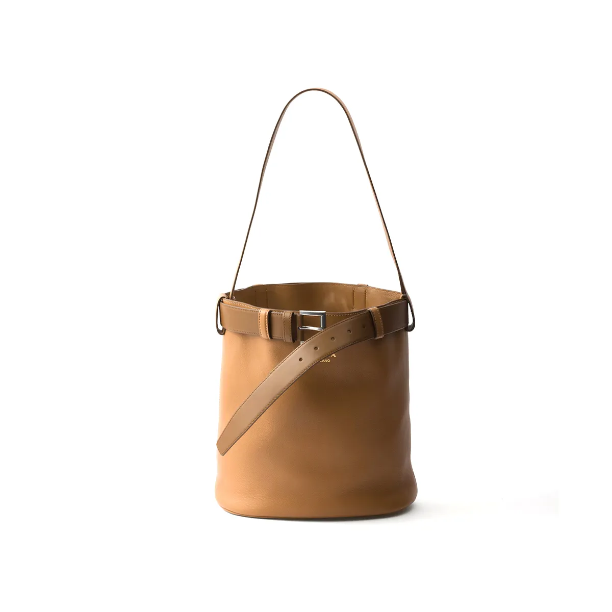 Prada Buckle Leather Bucket Bag With Belt 1BE085