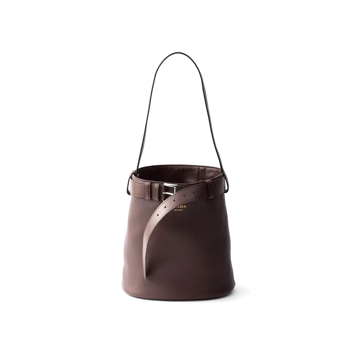 Prada Buckle Leather Bucket Bag With Belt 1BE085